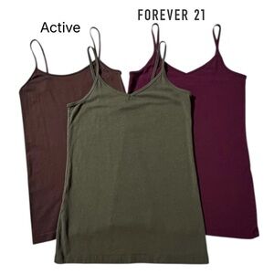 3 FOREVER 21 ACTIVE Cami Tank Tops Camisole Sleeveless Olive Brown Maroon Wmn M